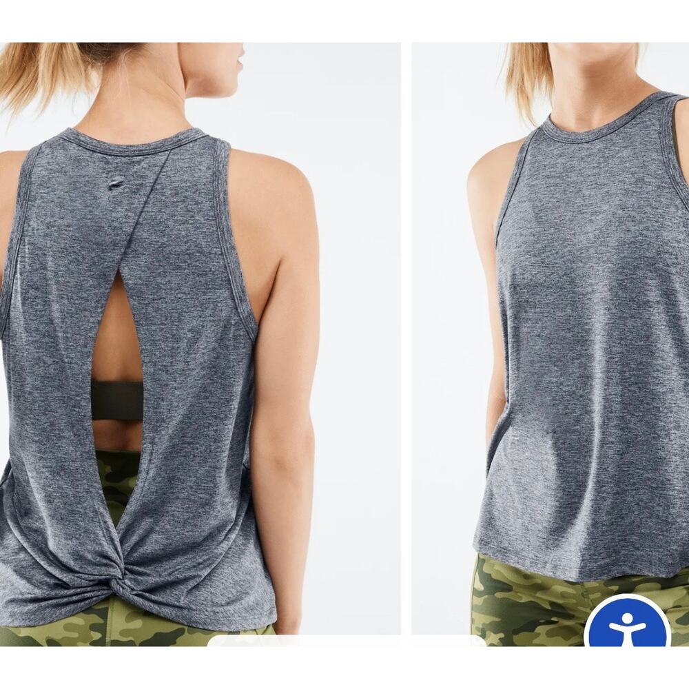 Fabletics Heather Gray Dry-Flex Twisted Open Back Tank Top Womens Size XXS